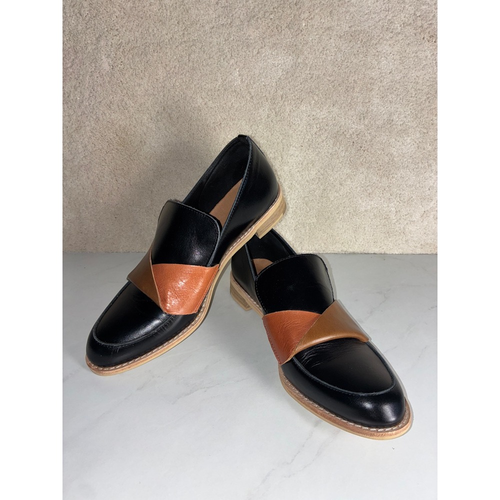 Black and Brown Leather Slip-On Loafers